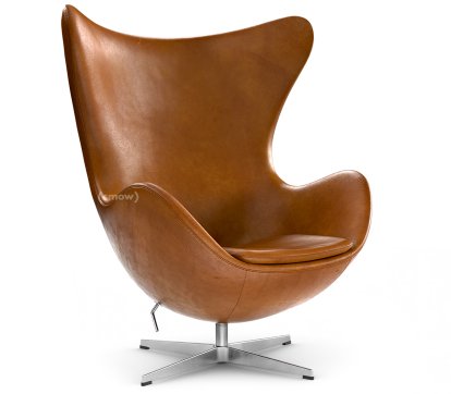 Egg Chair, Leather Grace, Walnut, Satin polished aluminium, Without footstool