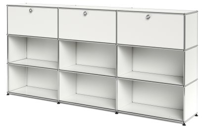 USM Haller Highboard XL, Customisable, Pure white RAL 9010, With 3 drop-down doors, Open, Open