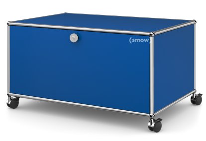 USM Haller TV Lowboard with Castors, With drop-down door and rear panel, Gentian blue RAL 5010