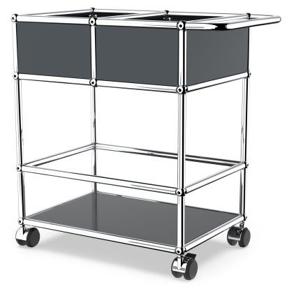 USM Haller bar trolley with divider, Anthracite RAL 7016, Soft castors for hard floor surfaces