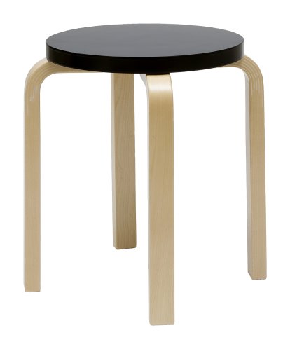 Stool E60, Seat lacquered black, Legs birch clear varnished