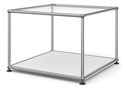 USM Haller Side Table 50, Upper panel glass, lower panel metal, USM matte silver