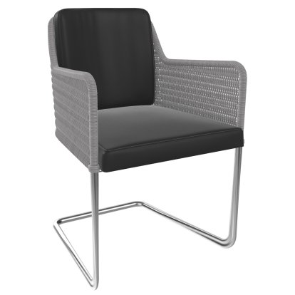 D43 Armchair, Wickerwork I - silver grey, Leather - black, Stainless steel, matt