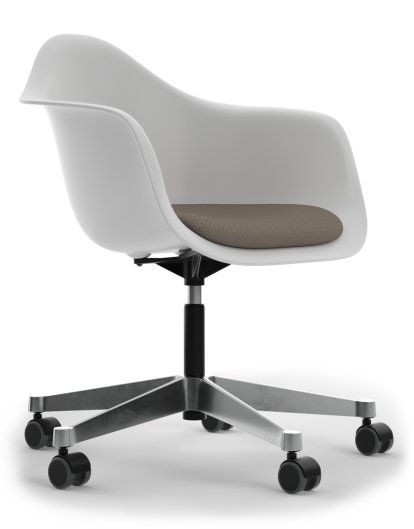 Eames Plastic Armchair RE PACC, Cotton white, With seat upholstery, Warm grey / moor brown