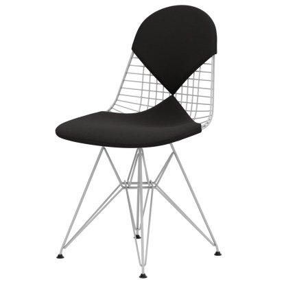 Wire Chair DKR , Powder-coated white, Seat and backrest cushion (Bikini), Dark grey