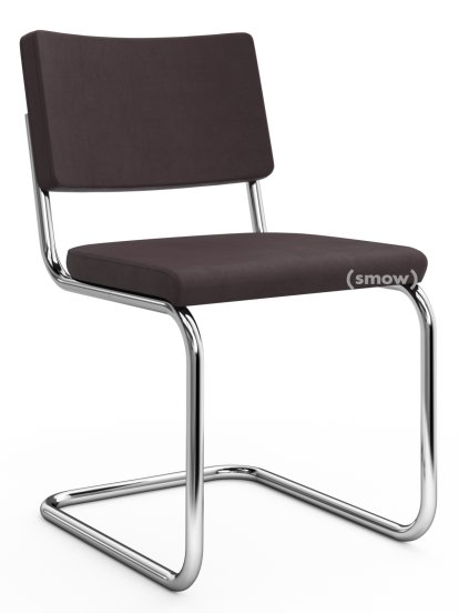 S 32 PV Pure Materials Cantilever Chair, Nubuk Leather violet, Chrome-plated, Black plastic glides with felt