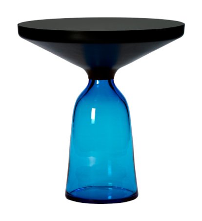 Bell Side Table, Black burnished steel, clear varnish, Sapphire blue