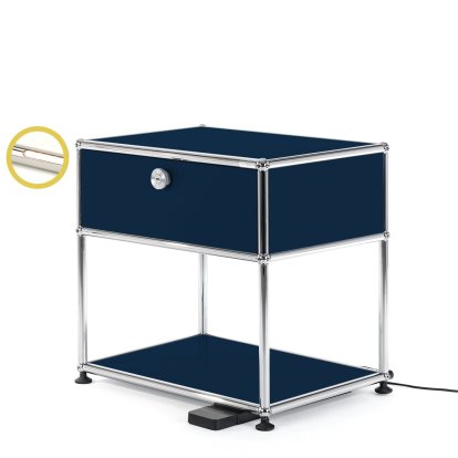 USM Haller Bedside Table with Dimmable Light, Steel blue RAL 5011