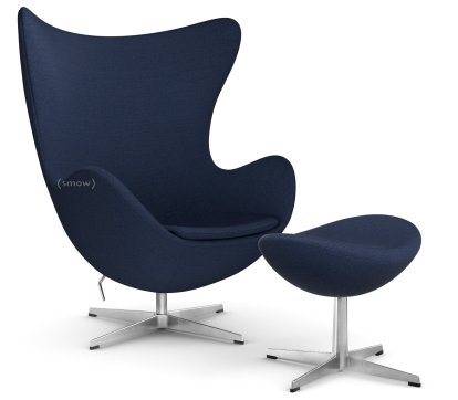 Egg Chair, Christianshavn, Christianshavn 1155 - Dark blue, Satin polished aluminium, With footstool