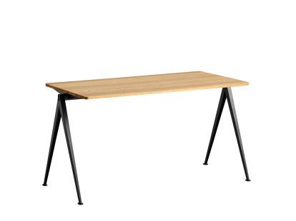 Pyramid Table 01, L 140 x W 65 x H 74 cm, Lacquered oak, Steel black powder-coated