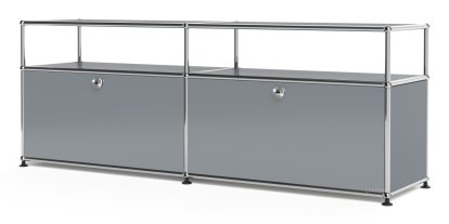 USM Haller Lowboard L with Extension, Customisable, Mid grey RAL 7005, With 2 drop-down doors, Without cable entry hole