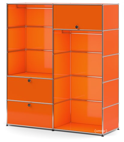 USM Haller Clothes Rack L with 2 Hanging Rails, Pure orange RAL 2004