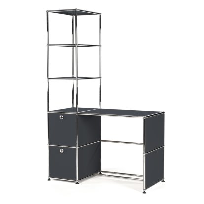 USM Haller Desk With Shelf Unit, Anthracite RAL 7016