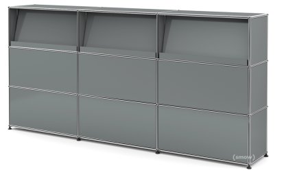 USM Haller Counter Type 2 (with Angled Shelves), Mid grey RAL 7005, 225 cm (3 elements), 35 cm