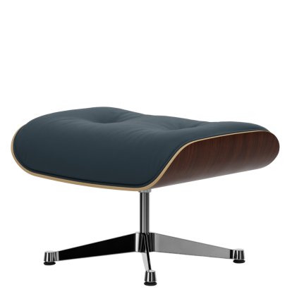 Eames Lounge Chair Ottoman, Dark walnut, Leather Premium F smoky blue, Aluminium polished