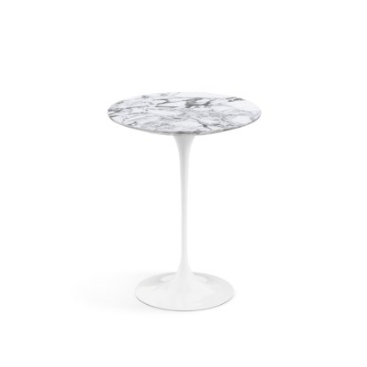 Saarinen Round Side Table, 41 cm, White, Arabescato marble (white with grey tones)