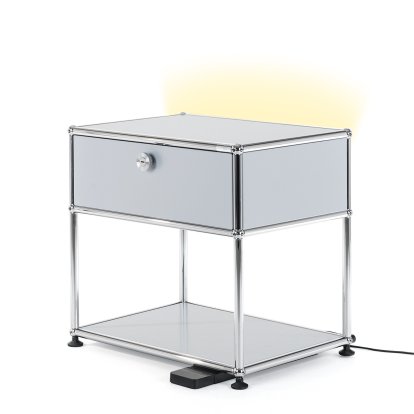 USM Haller Bedside Table with Dimmable Light, USM matte silver