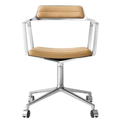 Swivel 452 Chair, Polished, Wheeled based, Leather camel