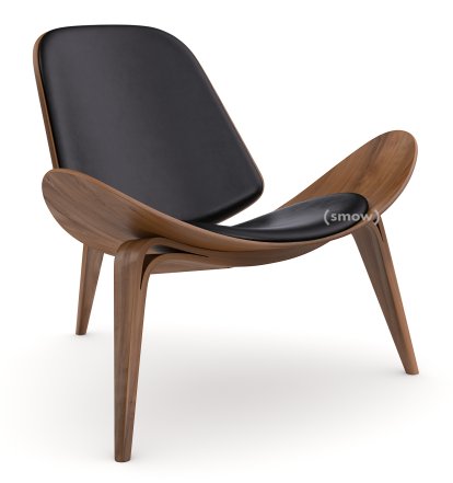 CH07 Shell Chair, Oiled walnut, Leather black