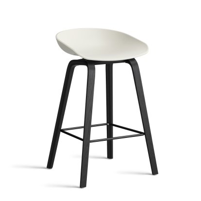 About A Stool AAS 32, Kitchen version: seat height 64 cm, Black lacquered oak, Melange cream 2.0