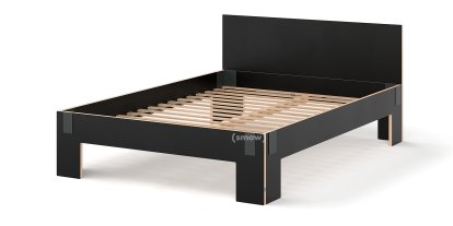 Tagedieb Bed, 140 x 200 cm, With headboard, FU (plywood, birch) black, Anthracite, With rollable slatted base