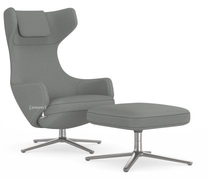 Grand Repos Lounge Chair, Chair Grand Repos & Ottoman, Fabric Cosy 2 Pebble Grey, 45 cm, Polished