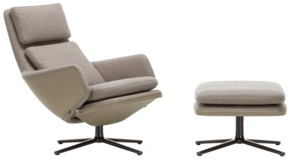 Grand Relax Lounge Chair, With Ottoman, Cosy fabric, fossil / Leather Forte, sand, Basic dark, 46,5 cm