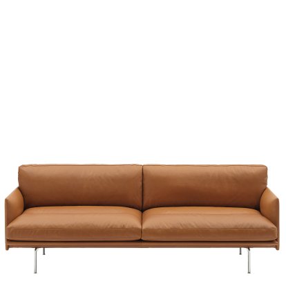 Outline Soft Sofa, 3 Seater, Refine Leather - cognac, Aluminium, polished