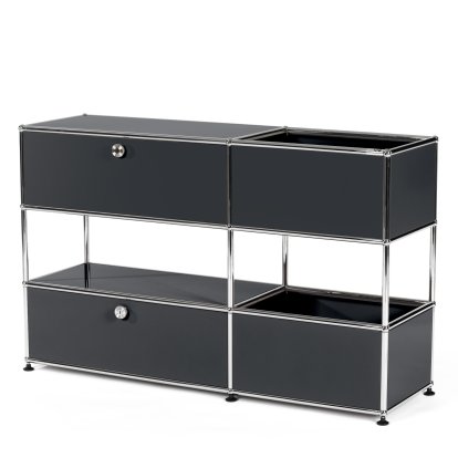 USM Haller Kids Sideboard M With Storage Boxes, Self-coloured, Anthracite RAL 7016, With drop-down door