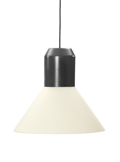 Bell Light Pendant Lamp, Grey lacquered metal, White fabric, H 22 x ø 45 cm