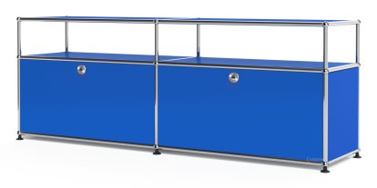 USM Haller Lowboard L with Extension, Customisable, Gentian blue RAL 5010, With 2 drop-down doors, With cable entry hole bottom centre