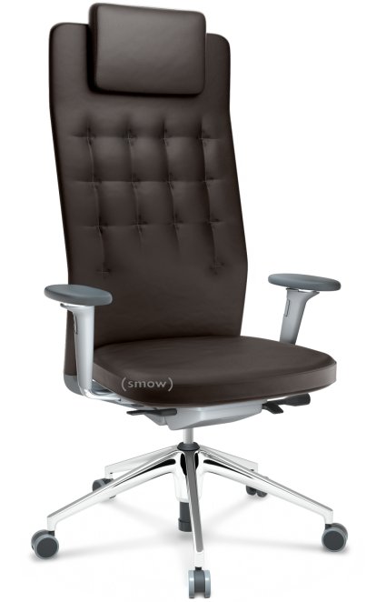 ID Trim L, FlowMotion without seath depth adjustment, With 3D-armrests, Soft grey, Leather marron, Hard castors for carpets