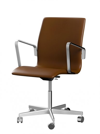 Oxford Office Swivel Chair, With armrests, Low back, Wheeled based, Soft leather, Walnut