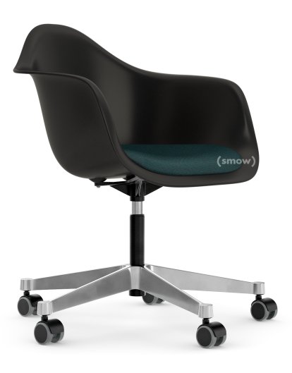 Eames Plastic Armchair RE PACC, Deep black, With seat upholstery, Petrol / moor brown