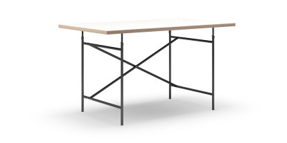 Eiermann Table, White melamine with oak edge, 140 x 80 cm, Black, Vertical,  offset (Eiermann 2), 100 x 66 cm