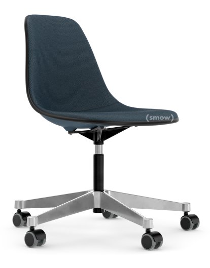 Eames Plastic Side Chair RE PSCC, Sea blue, With full upholstery, Sea blue / dark grey