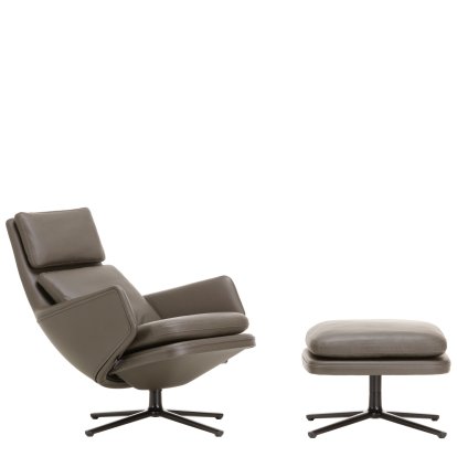 Grand Relax Lounge Chair, With Ottoman, Leather Premium F, umbra grey, Basic dark, 46,5 cm