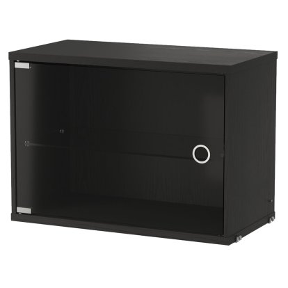 String System Cabinet Element with Swing Glass Door, Black ash veneer