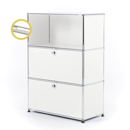 USM Haller E Highboard M with 2 Drop-down Doors and Compartment Lighting, Pure white RAL 9010, Cool white