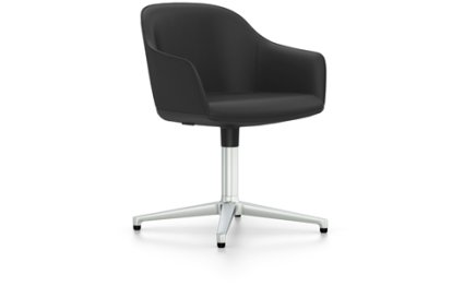 Softshell Chair with four star base, Aluminium polished, Plano, Dark grey, Felt pads for hard floor surfaces