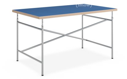 Children's Table Eiermann, 120 x 70 cm, Linoleum midnight blue (Forbo 4181) with oak edges, Silver