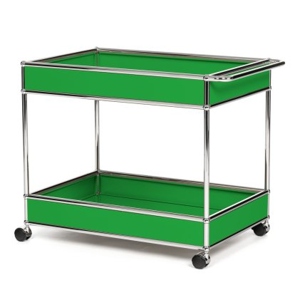 USM Haller Bar Trolley Type II with panelling, USM green, Soft castors for hard floor surfaces