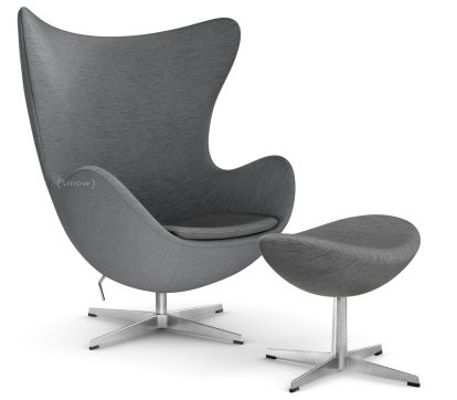 Egg Chair, Christianshavn, Christianshavn 1171 - Light Grey, Satin polished aluminium, With footstool