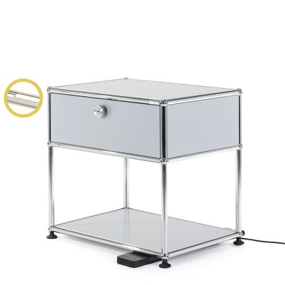 USM Haller Bedside Table with Dimmable Light, USM matte silver