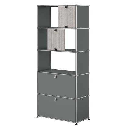 USM Haller filing shelf with 2 flaps, top without back panels with two USM Haller Soft Panels, vertical, Mid grey RAL 7005, Grey / Dark grey