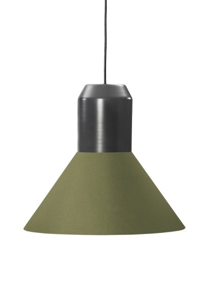 Bell Light Pendant Lamp, Grey lacquered metal, Green fabric, H 22 x ø 45 cm