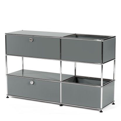 USM Haller Kids Sideboard M With Storage Boxes, Self-coloured, Mid grey RAL 7005, With drop-down door