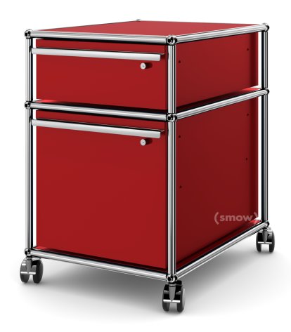 USM Haller Mobile Pedestal with Hanging File Basket, All compartments with a lock, USM ruby red