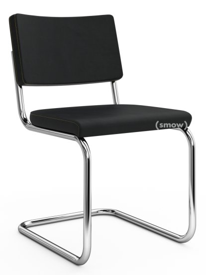 S 32 PV Pure Materials Cantilever Chair, Nubuk Leather black, Chrome-plated, No glides
