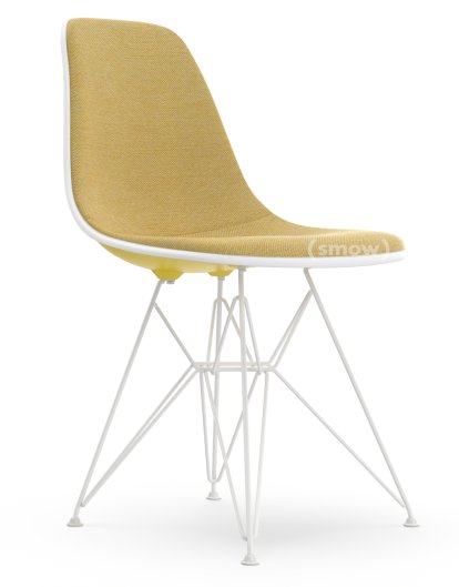 Eames Plastic Side Chair DSR, Mustard, With full upholstery, Mustard / ivory, Standard version - 43 cm, Coated white